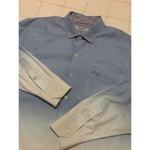 Tommy Bahama Dress Button Shirt Mens XL Pima‎ Cotton Blue White Gradient Striped